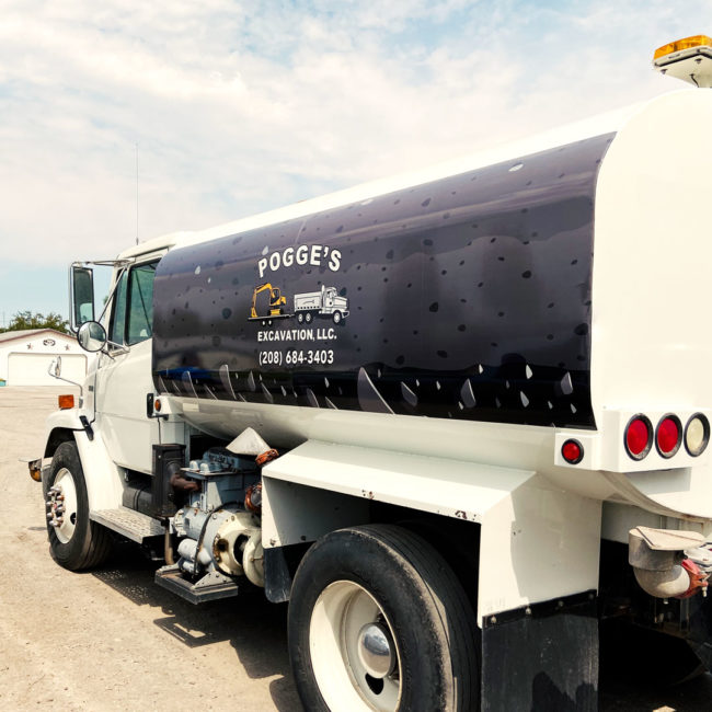 Pogge's Excavation Water Tank partial truck wrap